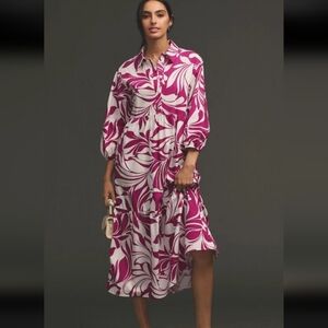 Anthropologie The Bettina Tiered Shirt Violet and White Floral Midi/Maxi Dress
